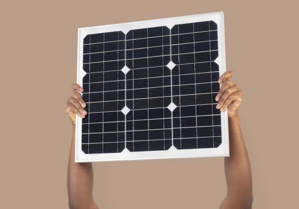 Solar panel hand renewable energy environment